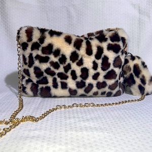NWT Leopard print Fur clutch.